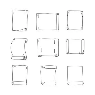 Scroll paper line icon collection. outline style elements. isolated illustr.. Stock Illustration