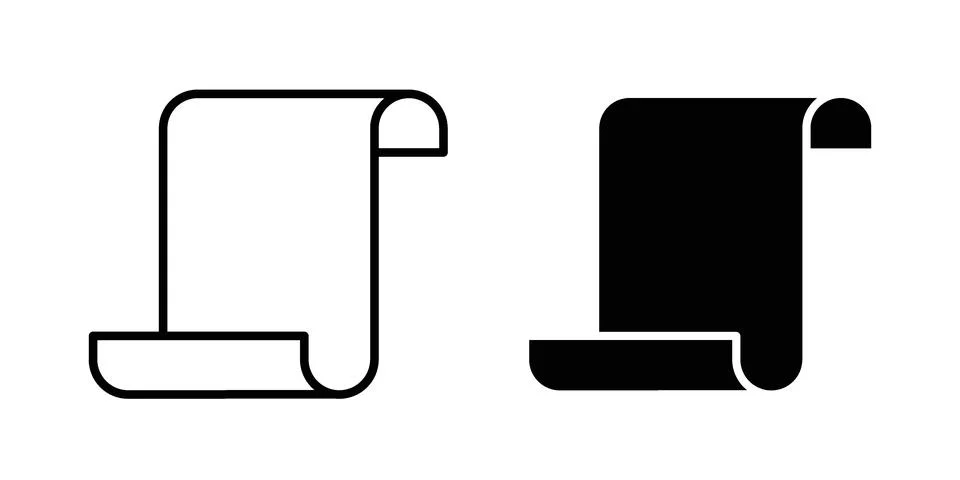 Scroll papyrus paper icon. Line Drawings and Silhouettes icons Stock Illustration