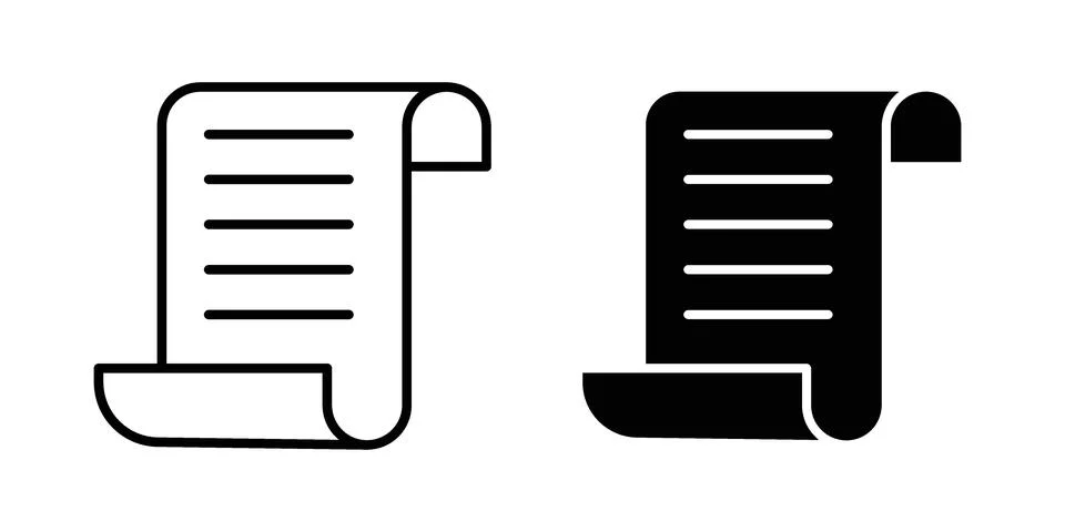 Scroll papyrus paper icon vectors. Illustrations in black Stock Illustration