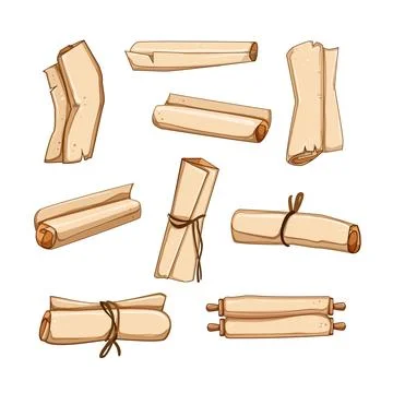Scroll papyrus set cartoon vector illustration Illustrazione stock