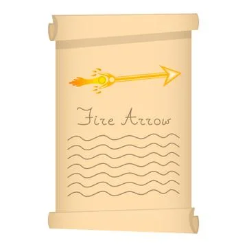 Scroll Papyrus with Spell of Fire Arrow isolated on white background. Vector. Illustrazione stock
