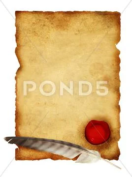 Scroll of parchment and feather Stock Illustration