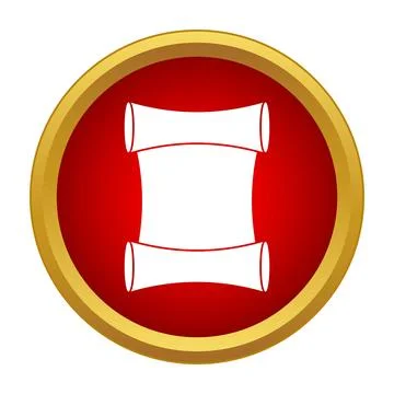 Scroll parchment paper icon on red gold circle Stock Illustration