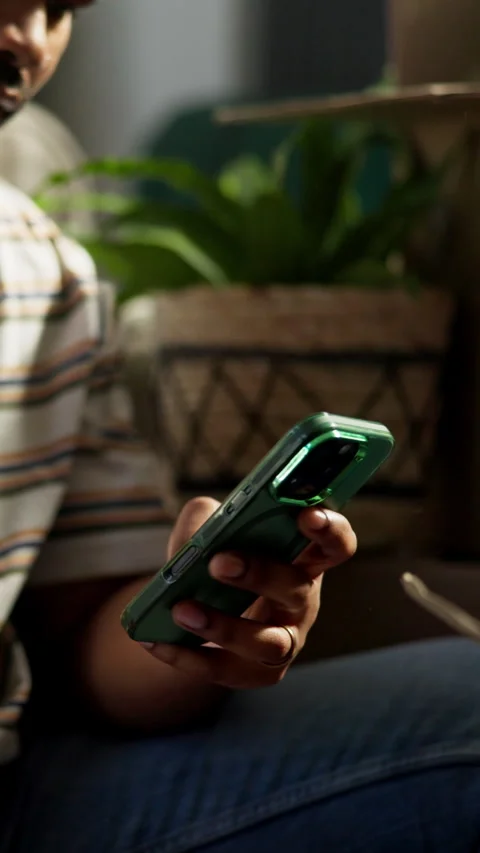 Scroll, phone and hand in house with connection, online chat and post update on Stock Footage 340004570