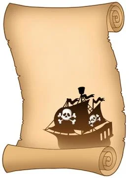 Scroll with pirate ship silhouette Stock Illustration