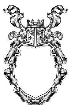 Scroll Shield Crest Royal Coat of Arms Stock Illustration