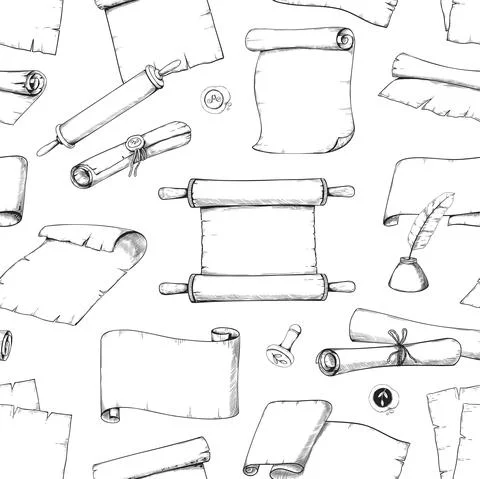 Scroll sketch pattern. Seamless print with hand drawn vintage medieval Illustrazione stock