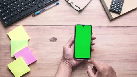 Scroll on Smartphone with Green Mock-up Screen Chroma Key Gestures on touch.. Stock Footage 272779396