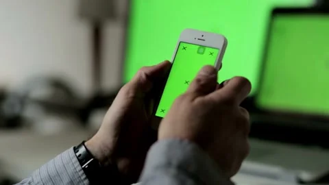 Scroll on Smartphone with Green Mock-up Screen Chroma Key Gestures on touch Video stock 336249214