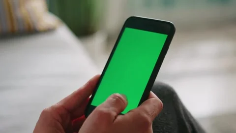 Scroll on Smartphone with Green Mock-up Screen Chroma Key Gestures on touch Video stock 336249683