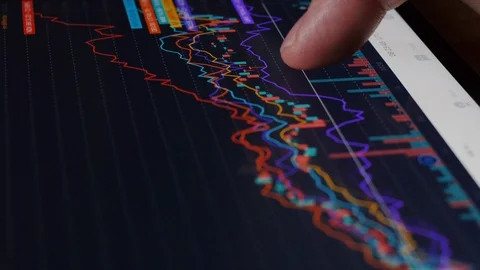 Scroll on tablet computer screen with stock market graph 스톡 동영상 127820974