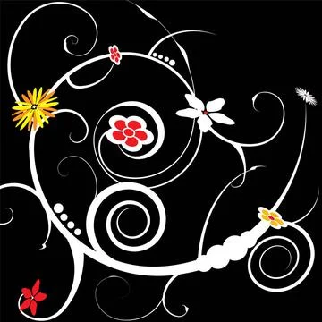 Scroll tattoo black tile An abstract floral tile design with warm colored ... Foto stock
