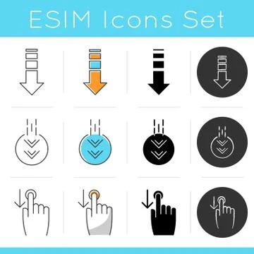 Scrolldown icons set. Swipe down indicators for smartphone touchscreen. Arrow Stock Illustration
