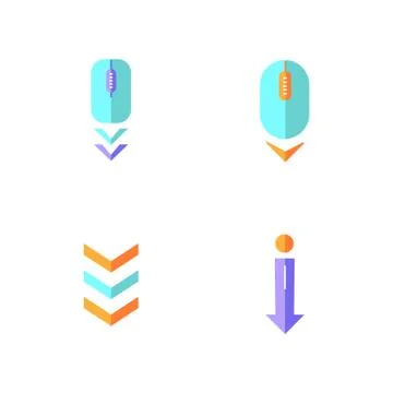 Scrolldown indicators flat design cartoon RGB color icons set. Computer mouse 스톡 일러스트