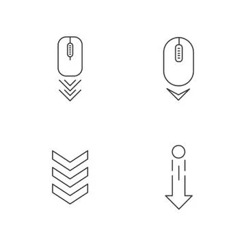 Scrolldown indicators pixel perfect linear icons set. Swipe down gesture. Mov Stockillustratie