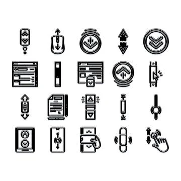 Scrolling and navigation user interface arrows glyph icons Stock Illustration