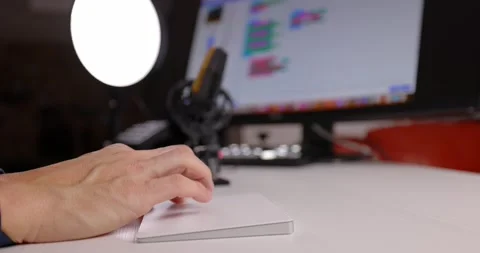 Scrolling and touching a trackpad by working in Home Office on a computer and  Stock Footage