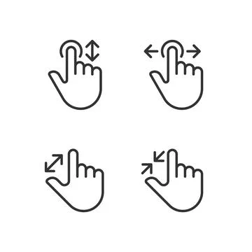 Scrolling and zooming gestures pixel perfect linear icons set Stock Illustration