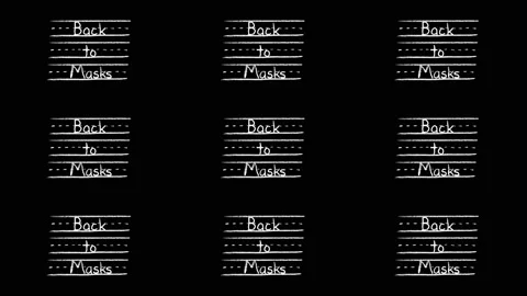Scrolling back to masks written in white chalk on a black background Stock Footage 159095439