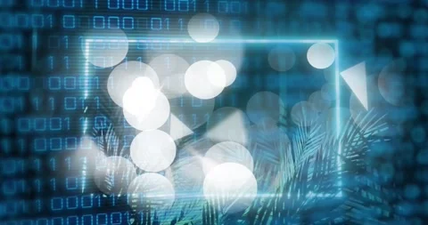 Scrolling binary digits causing pale-blue frame fading in as shapes clustering Stock Footage 318936553