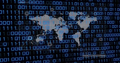 Scrolling binary digits starting map fading graph drawing retracting visualizing Stock Footage 318260707