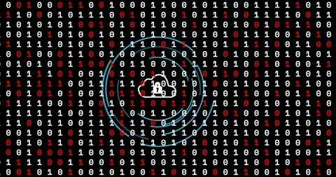 Scrolling binary starting rings fading and spinning cloud showing padlock Stock Footage 310326618