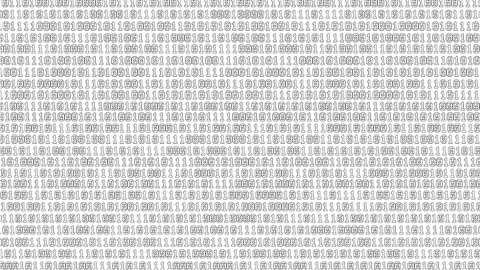 Scrolling black and white binary code with pixel font, computer letter, looping Stock Footage 118559428