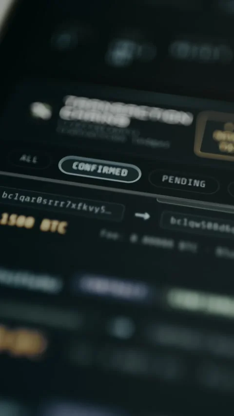 Scrolling blockchain transaction feed with amounts and sender and receiver Stock Footage 331570042