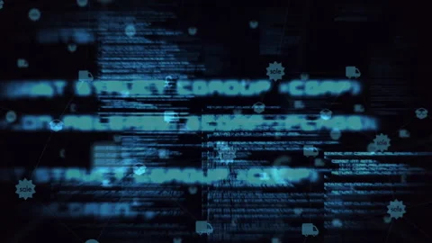 Scrolling blue code shifting and activating drifting ecommerce icon network, Stock Footage 312082832