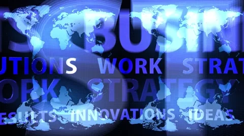 Scrolling Business Words on Blue Map BG (loop) Stock Footage 49163502