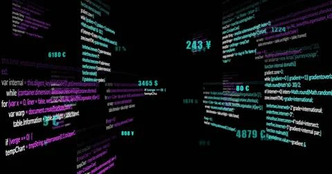 Scrolling code and data processing in dark image background Foto stock