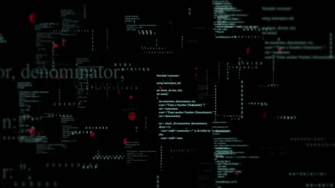Scrolling code and symbols animation over dark background with scattered text Stock Footage 303878605
