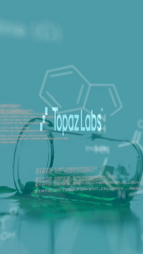 Scrolling code pulling overlays back TopazLabs logo hovering jar spilling lab 库存影片 330580666