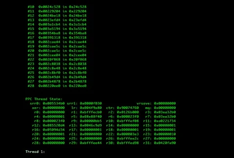 Scrolling columns of green text indicating thread information fields Stock Footage 86882006