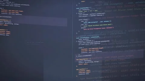 Scrolling computer code on a dark screen representing software development and Stock Footage 339962008