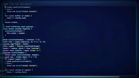 Scrolling Computer Screen Displaying Complex Software Programming Code in a Vídeo Stock 343159429