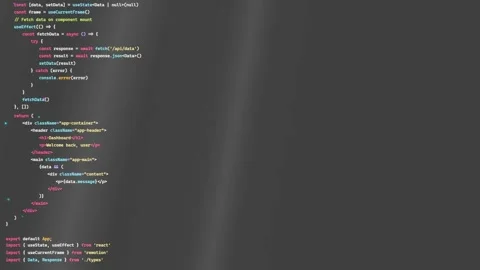 Scrolling Computer Screen Showing Complex Javascript React Code for Software Stock Footage 339948628