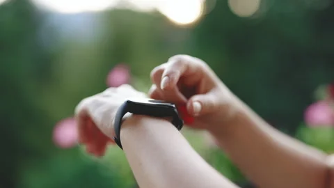 Scrolling On Display Smartwatch. Smart Watch Wearable Wristband Device Stock Footage 194574593