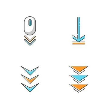 Scrolling down and uploading indicators RGB color icons set. Computer mouse a Stock Illustration