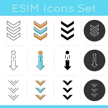 Scrolling down and uploading indicators icons set. Arrowheads in circles. Scr Stock Illustration