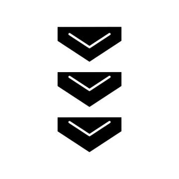 Scrolling down arrows button black glyph icon. Three downward arrowheads. Dow Stock Illustration