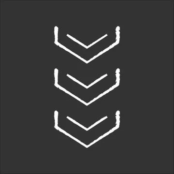 Scrolling down arrows button chalk white icon on black background. Three down Illustrazione stock