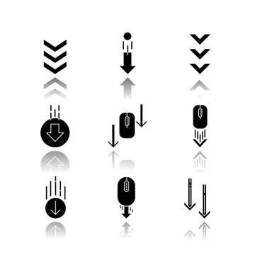 Scrolling down arrows drop shadow black glyph icons set. Computer mouse and a Illustrazione stock