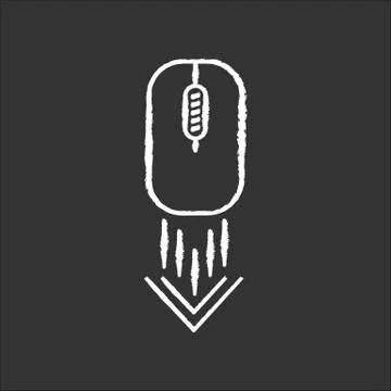 Scrolling down computer mouse chalk white icon on black background. Scrolldow Stockillustratie