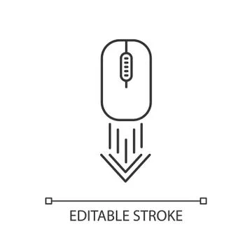 Scrolling down computer mouse pixel perfect linear icon. Scrolldown gesture i Stock Illustration