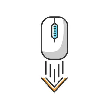 Scrolling down computer mouse white RGB color icon. Internet page browsing ar 스톡 일러스트