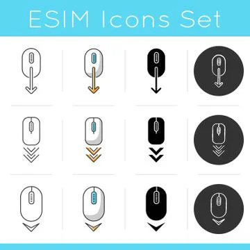 Scrolling down icons set. Computer mouse and arrowheads buttons. Moving arrow Illustrazione stock