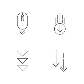 Scrolling down pixel perfect linear icons set. Moving arrows. Download indica Stock Illustration