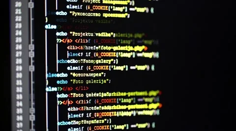 Scrolling down the programming code on computer monitor Stock Footage 59086389