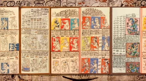 Scrolling Dresden Codex Pages-The Mayan Doomsday End of the World Codice-Looping Stock Footage 7138874